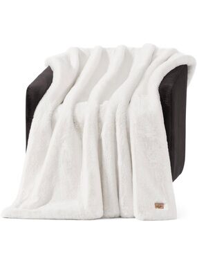 UGG Euphoria Plush Faux Fur Throw Blanket Ivory Cream NWT